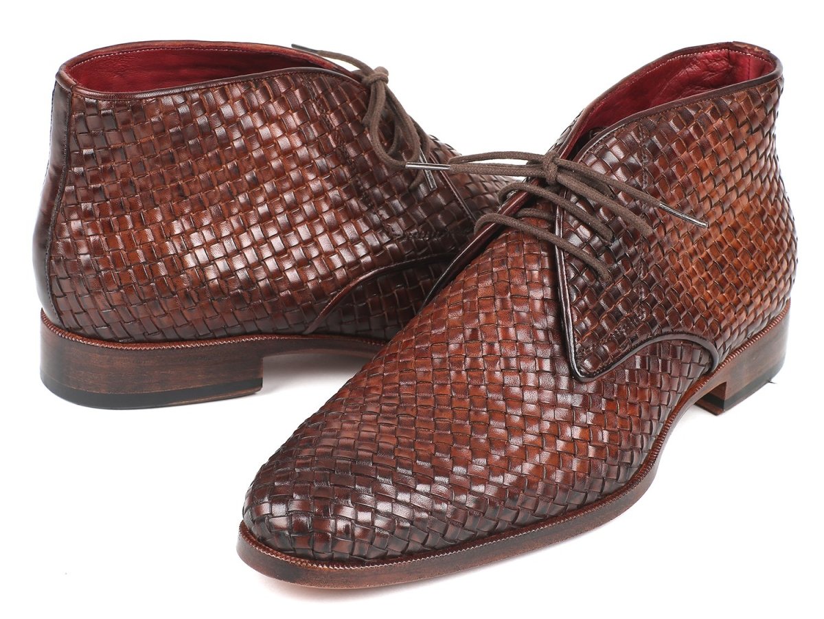 Paul Parkman Men's Brown Woven Leather Chukka Boots (IDCK82WVN)