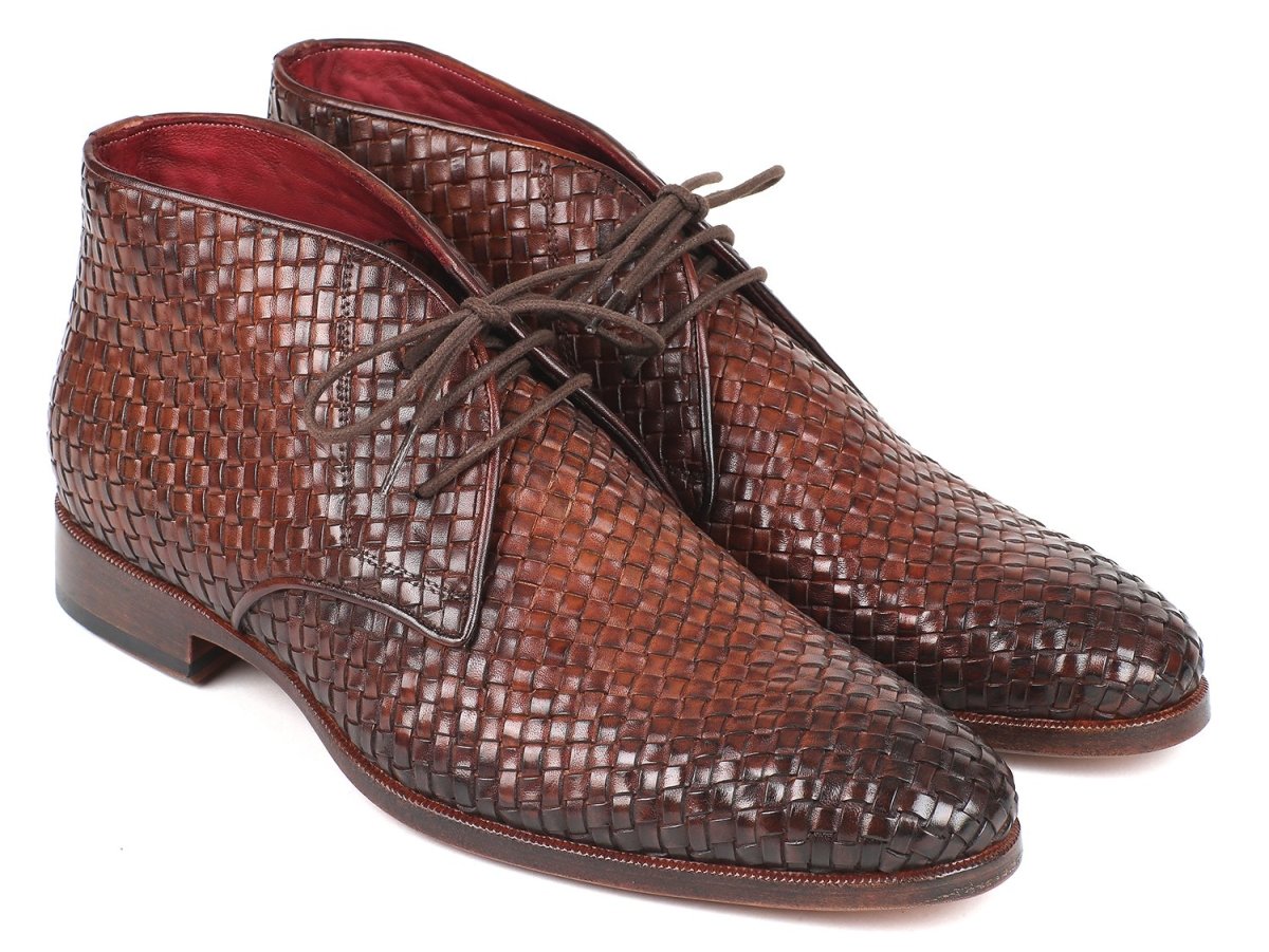 Paul Parkman Men's Brown Woven Leather Chukka Boots (IDCK82WVN)