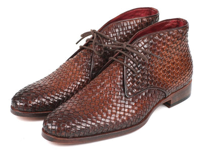 Paul Parkman Men's Brown Woven Leather Chukka Boots (IDCK82WVN)