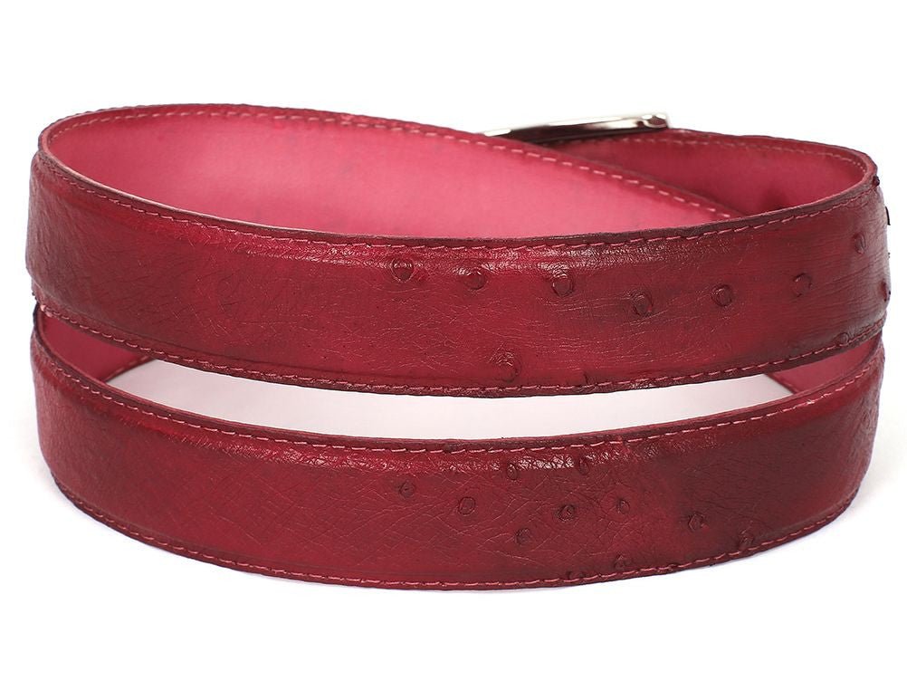 Paul Parkman Men's Burgundy Genuine Ostrich Belt (IDB04 BUR)