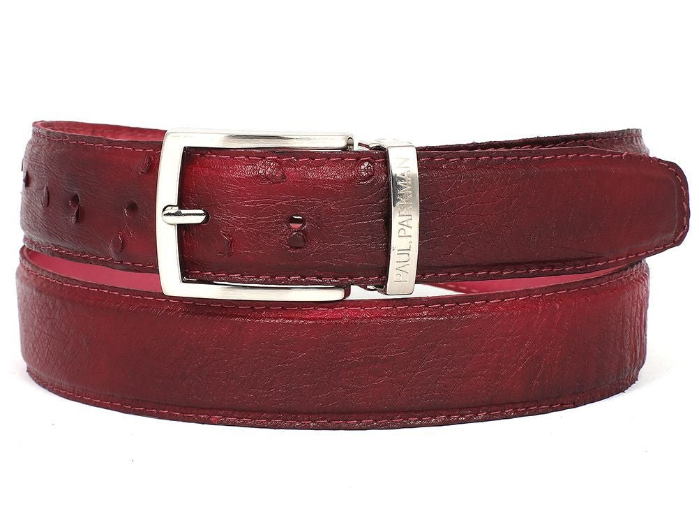 Paul Parkman Men's Burgundy Genuine Ostrich Belt (IDB04 BUR)