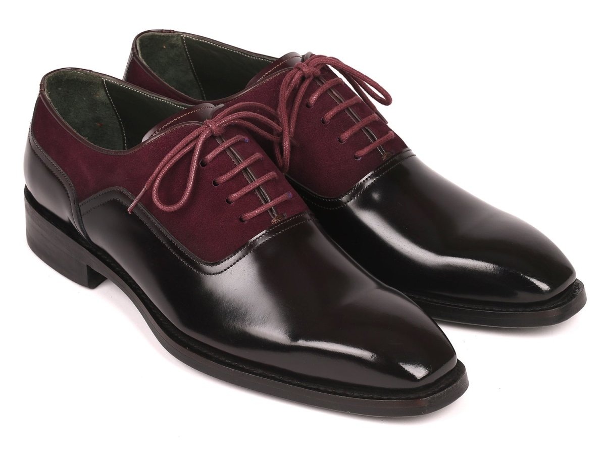 Paul Parkman Men's Burgundy Suede and Black Patent Oxfords (ID17BUR85)
