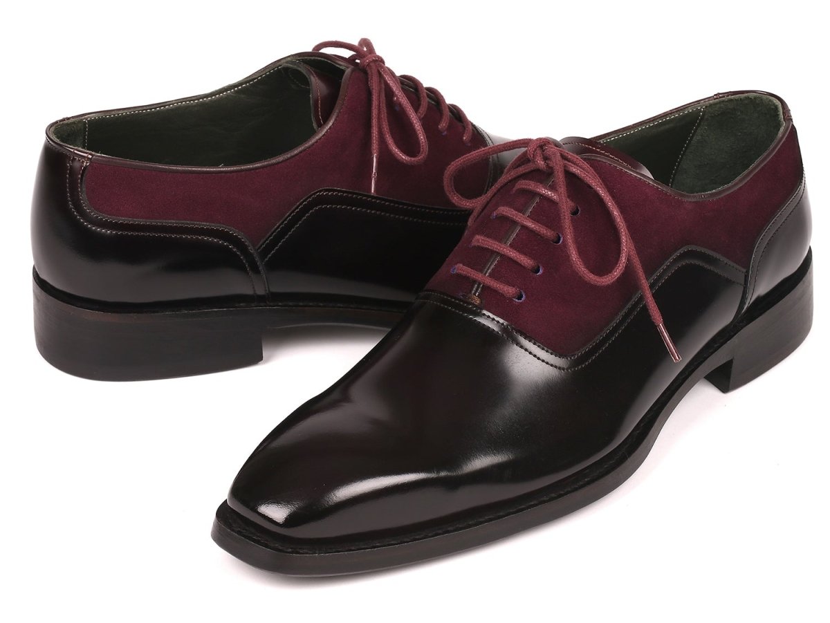 Paul Parkman Men's Burgundy Suede and Black Patent Oxfords (ID17BUR85)