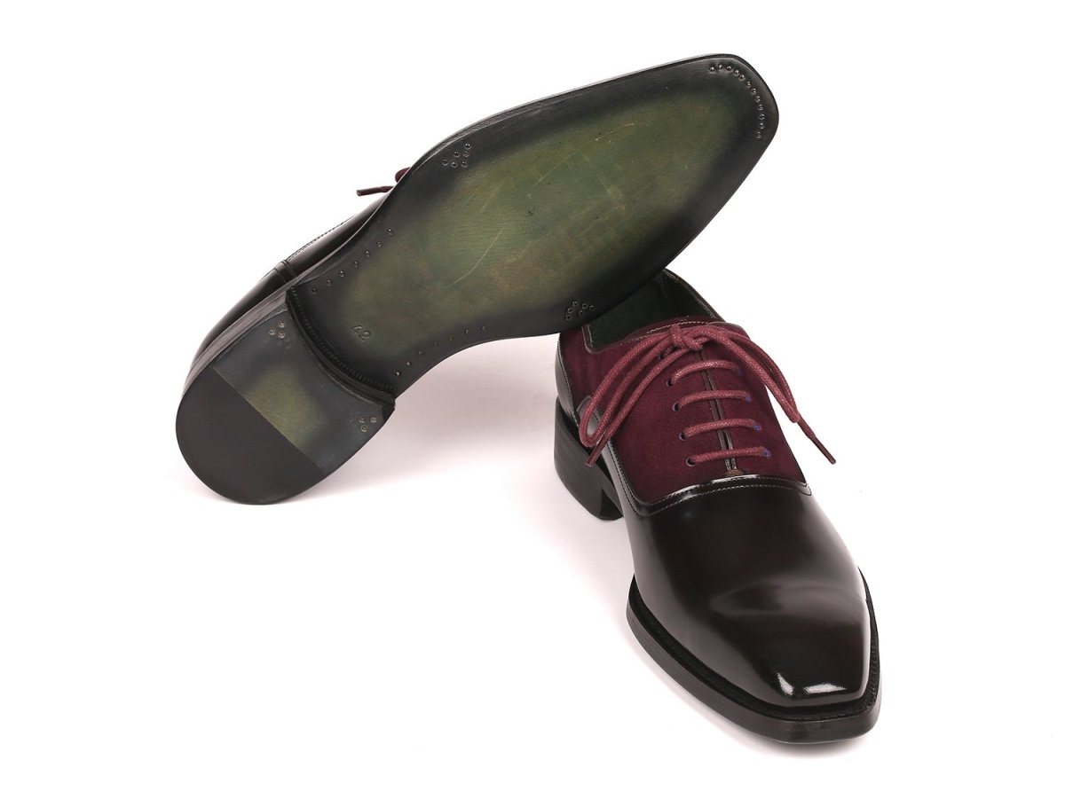 Paul Parkman Men's Burgundy Suede and Black Patent Oxfords (ID17BUR85)