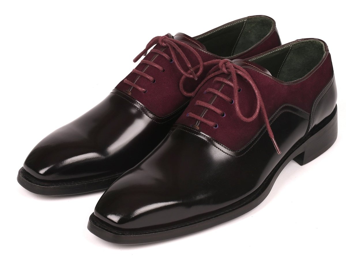 Paul Parkman Men's Burgundy Suede and Black Patent Oxfords (ID17BUR85)