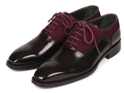 Paul Parkman Men's Burgundy Suede and Black Patent Oxfords (ID17BUR85)