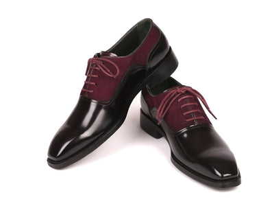 Paul Parkman Men's Burgundy Suede and Black Patent Oxfords (ID17BUR85)