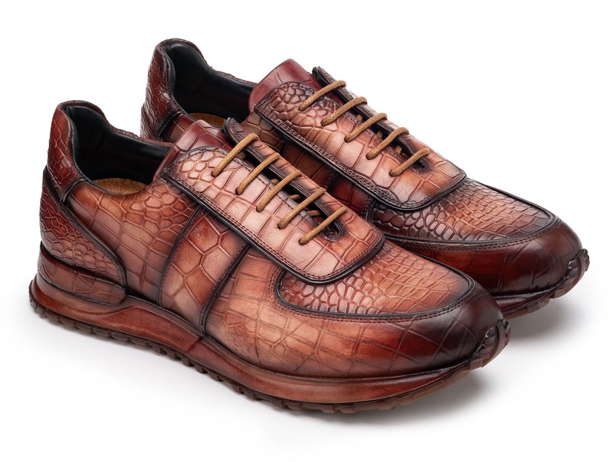 Paul Parkman Men's Burnished Textured Leather Sneakers in Brown