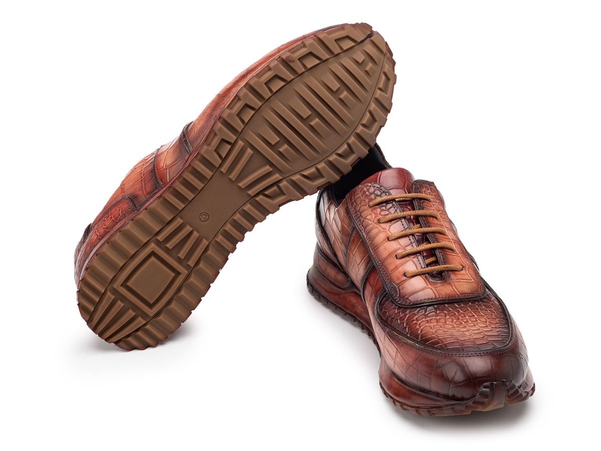 Paul Parkman Men's Burnished Textured Leather Sneakers in Brown