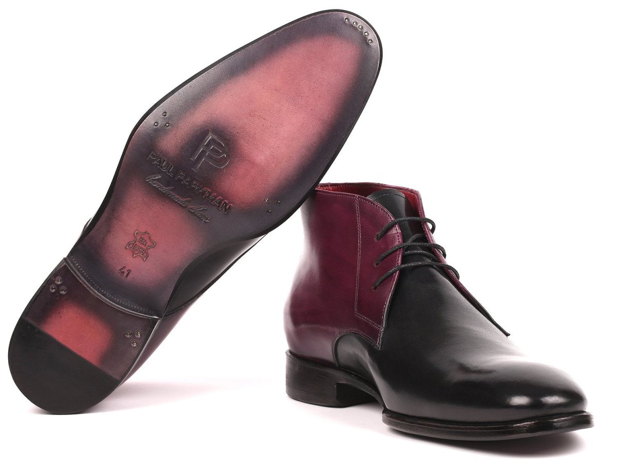 Paul Parkman Men's CalfskIn Chukka Boots in Black And Purple Shoes by Paul Parkman – Don't Panic Shoes