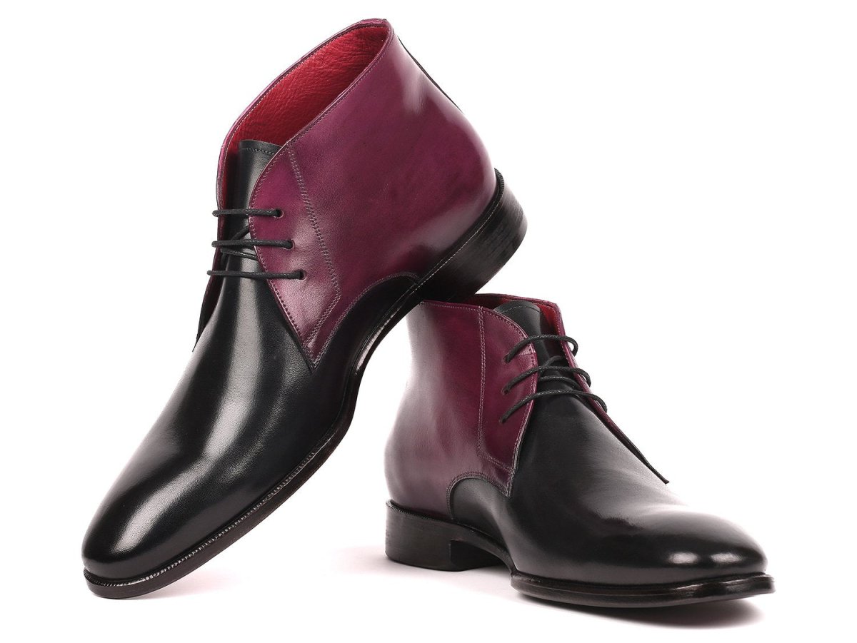 Paul Parkman Men's CalfskIn Chukka Boots in Black And Purple Shoes by Paul Parkman – Don't Panic Shoes
