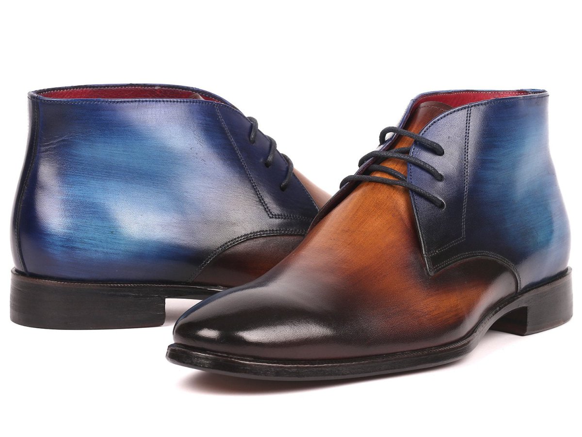 Paul Parkman Men's Calfskin Chukka Boots in Brown and Blue