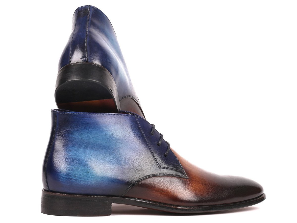 Paul Parkman Men's Calfskin Chukka Boots in Brown and Blue