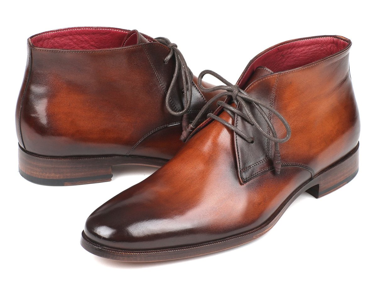 Paul Parkman Men's Calfskin Chukka Boots in Camel and Brown