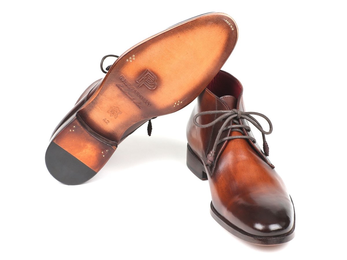 Paul Parkman Men's Calfskin Chukka Boots in Camel and Brown