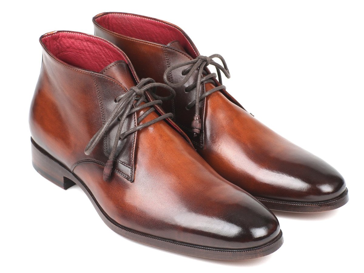 Paul Parkman Men's Calfskin Chukka Boots in Camel and Brown