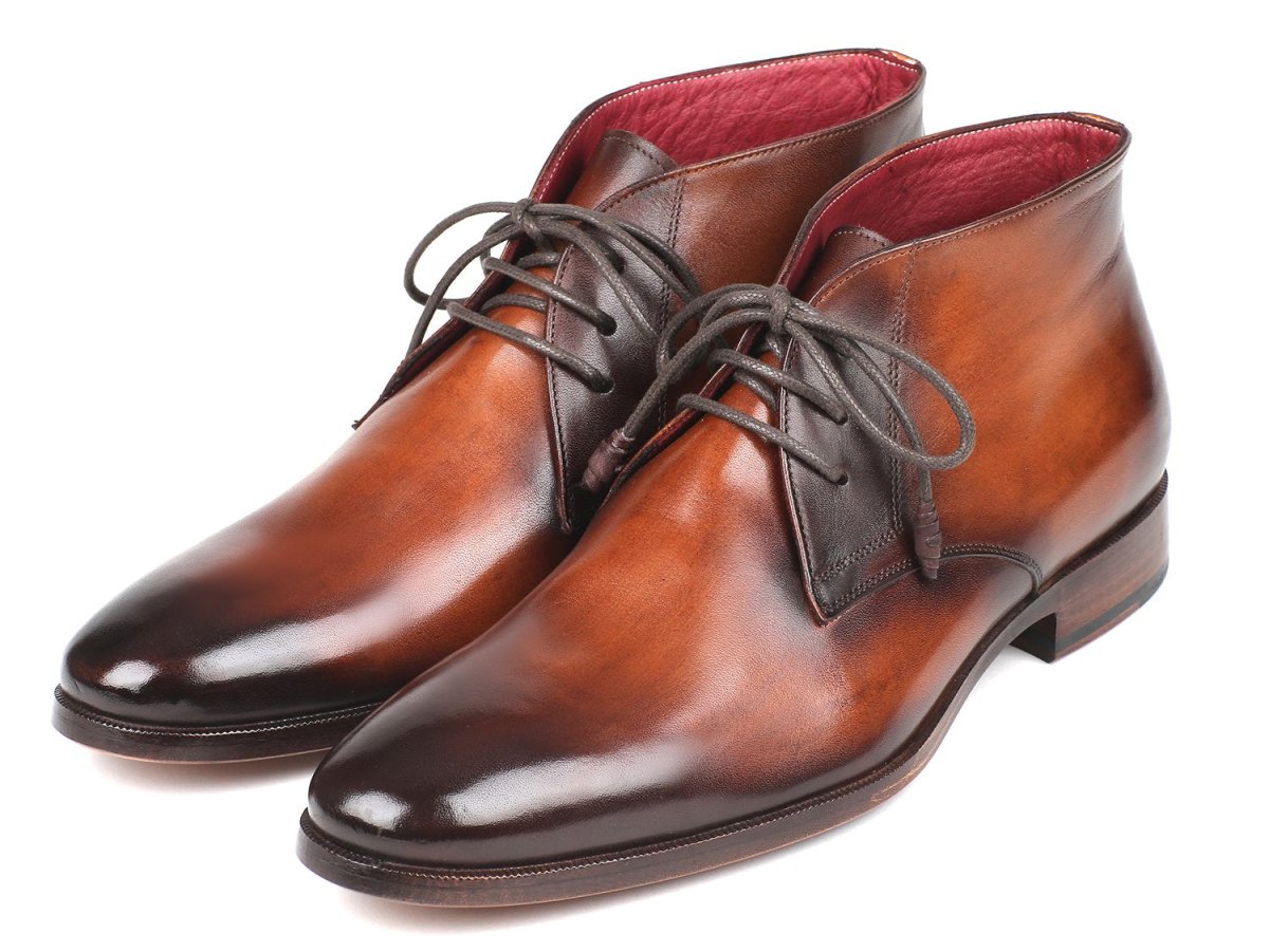Paul Parkman Men's Calfskin Chukka Boots in Camel and Brown