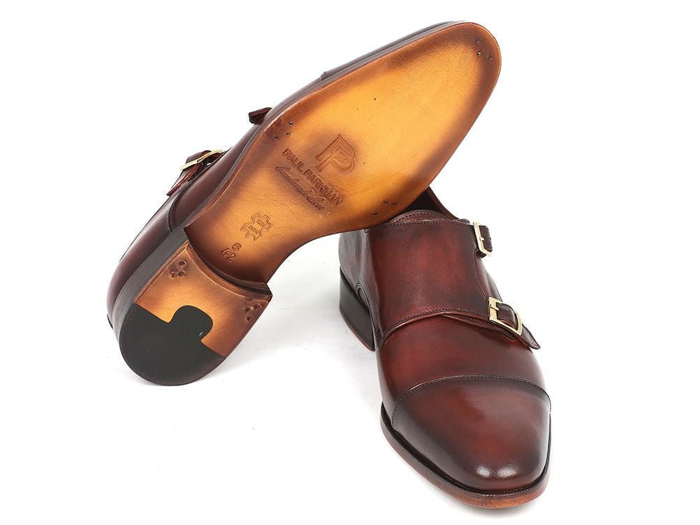 Paul Parkman Men's Cap - Toe Double Monkstraps Brown (ID0457 - BRW)