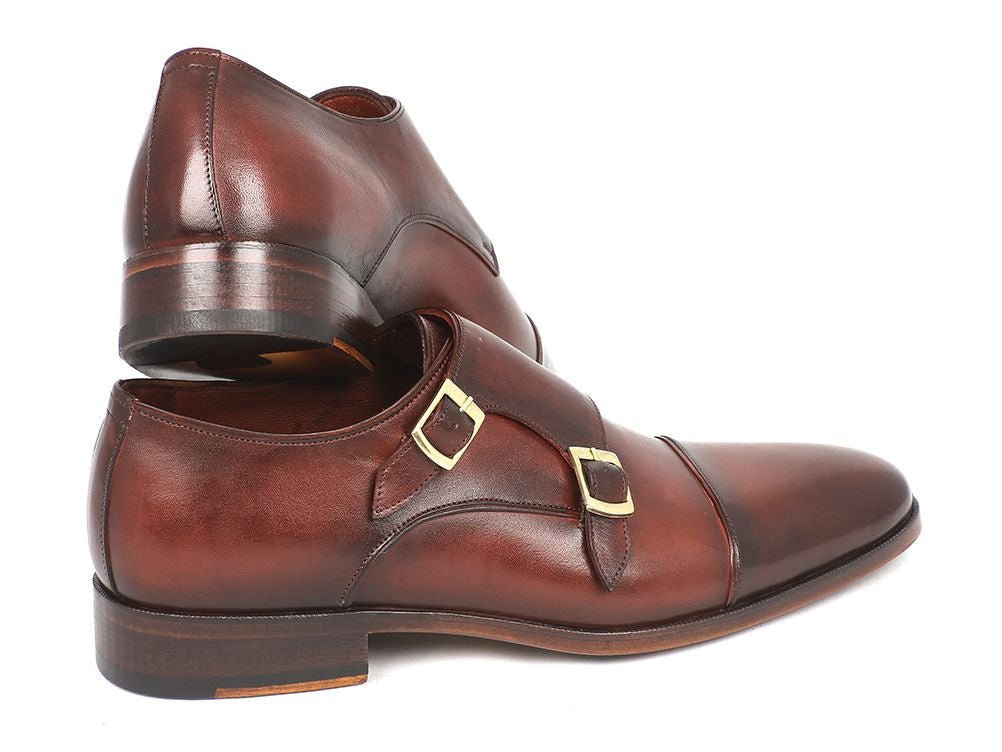 Paul Parkman Men's Cap - Toe Double Monkstraps Brown (ID0457 - BRW)
