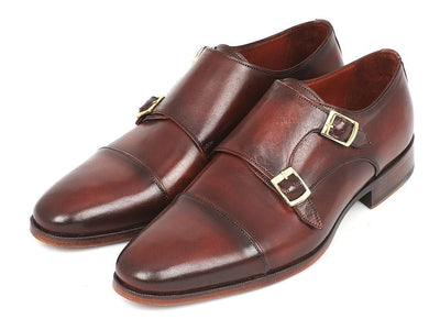 Paul Parkman Men's Cap - Toe Double Monkstraps Brown (ID0457 - BRW)