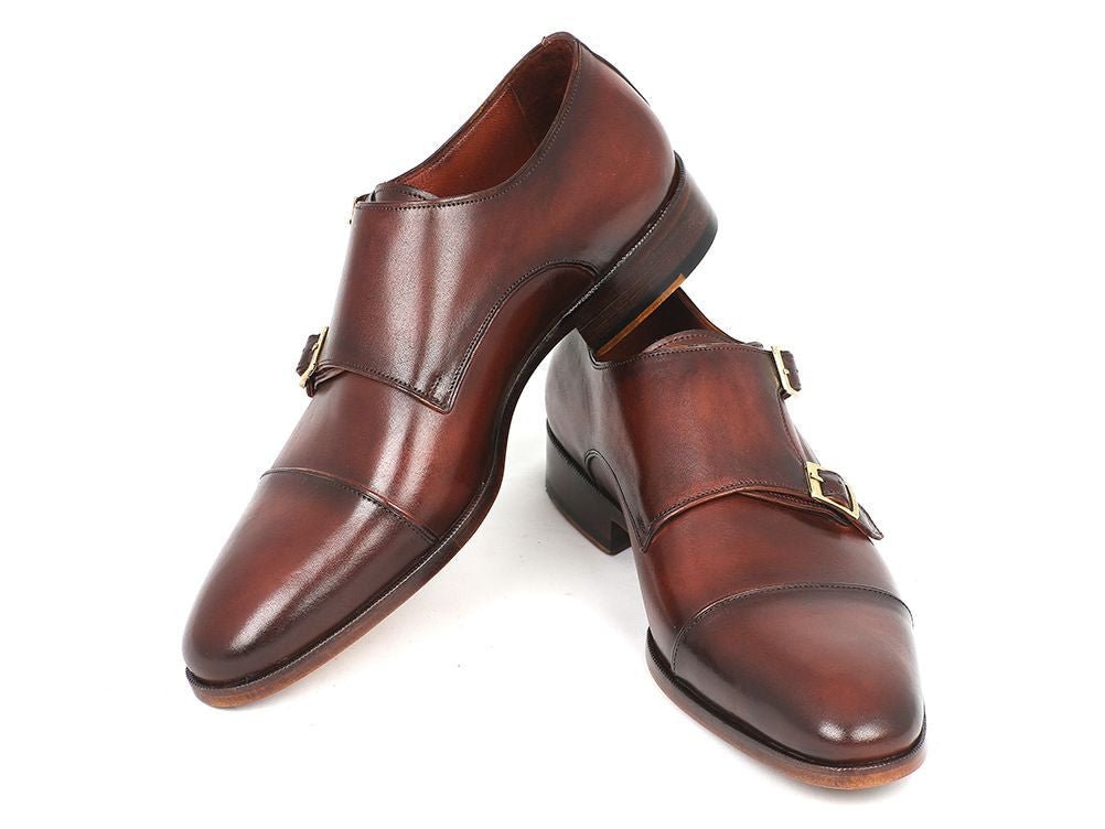 Paul Parkman Men's Cap - Toe Double Monkstraps Brown (ID0457 - BRW)