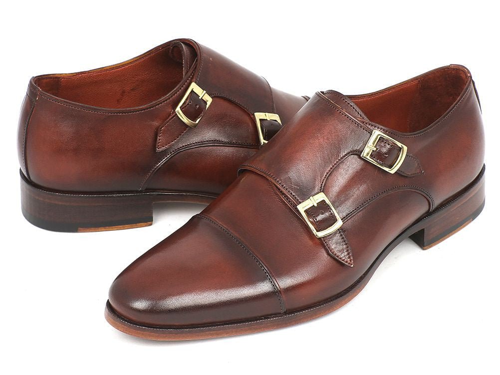 Paul Parkman Men's Cap - Toe Double Monkstraps Brown (ID0457 - BRW)