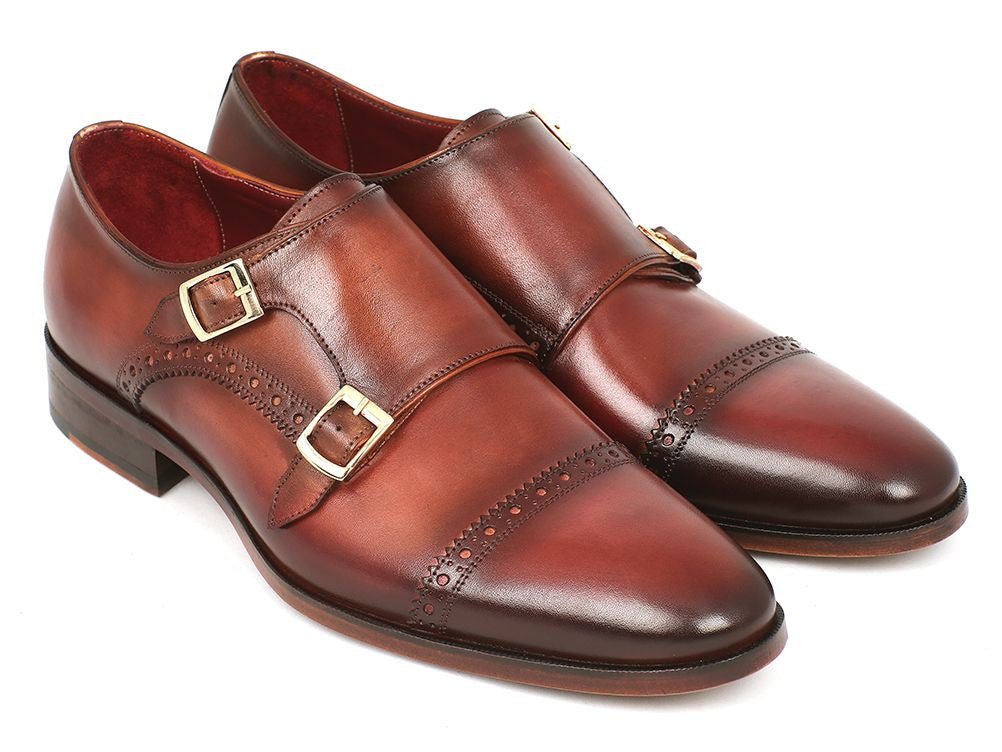 Paul Parkman Men's Cap - Toe Double Monkstraps Camel and Light Brown (ID0457 - CML)