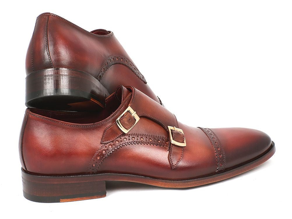 Paul Parkman Men's Cap - Toe Double Monkstraps Camel and Light Brown (ID0457 - CML)