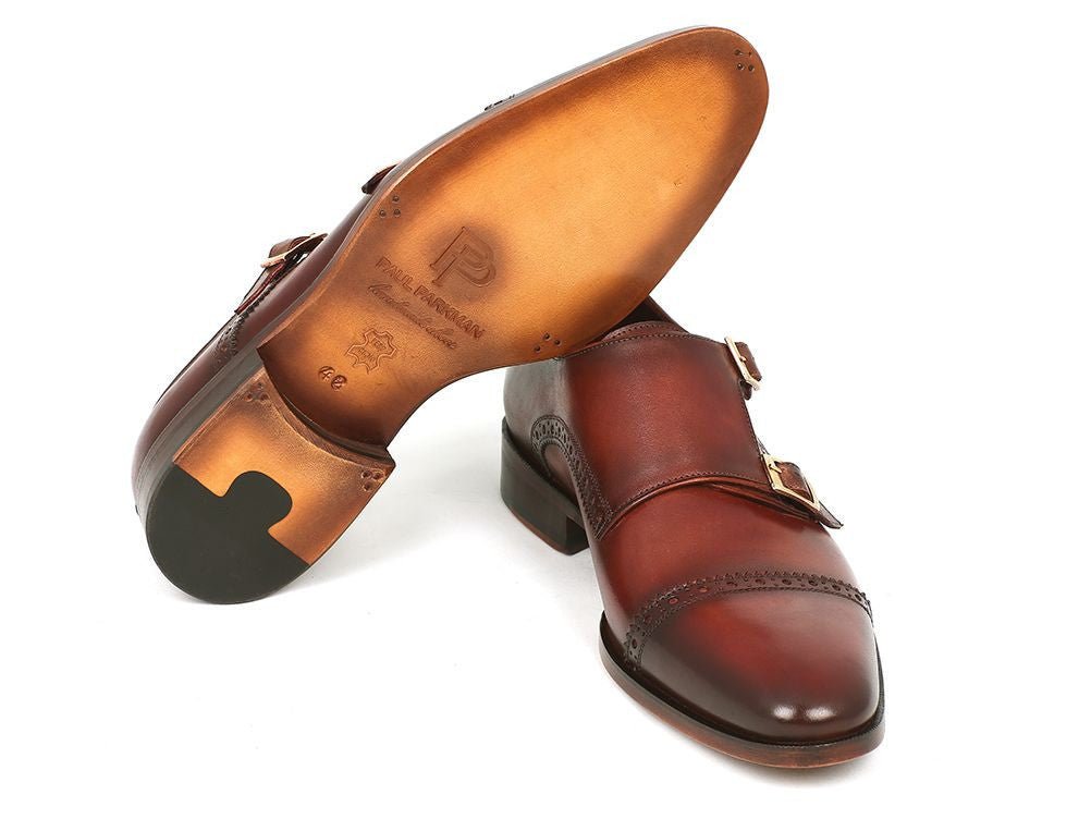 Paul Parkman Men's Cap - Toe Double Monkstraps Camel and Light Brown (ID0457 - CML)