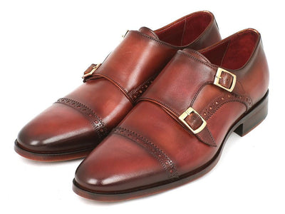 Paul Parkman Men's Cap - Toe Double Monkstraps Camel and Light Brown (ID0457 - CML)