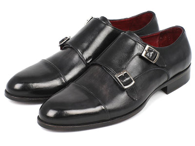 Paul Parkman Men's Cap - Toe Double Monkstraps Gray and Black (ID0457 - GRY)