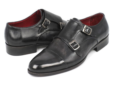 Paul Parkman Men's Cap - Toe Double Monkstraps Gray and Black (ID0457 - GRY)