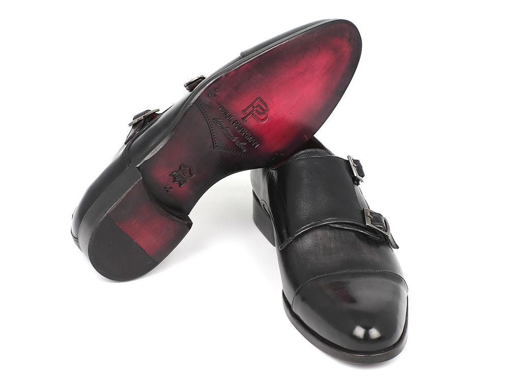 Paul Parkman Men's Cap - Toe Double Monkstraps Gray and Black (ID0457 - GRY)