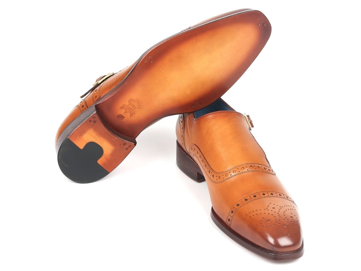 Paul Parkman Men's Cap Toe Monkstrap Shoes Cognac (ID65CGN97)