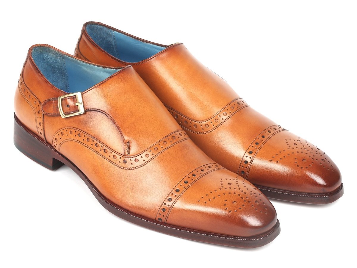 Paul Parkman Men's Cap Toe Monkstrap Shoes Cognac (ID65CGN97)