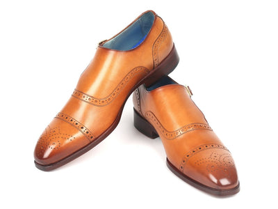 Paul Parkman Men's Cap Toe Monkstrap Shoes Cognac (ID65CGN97)