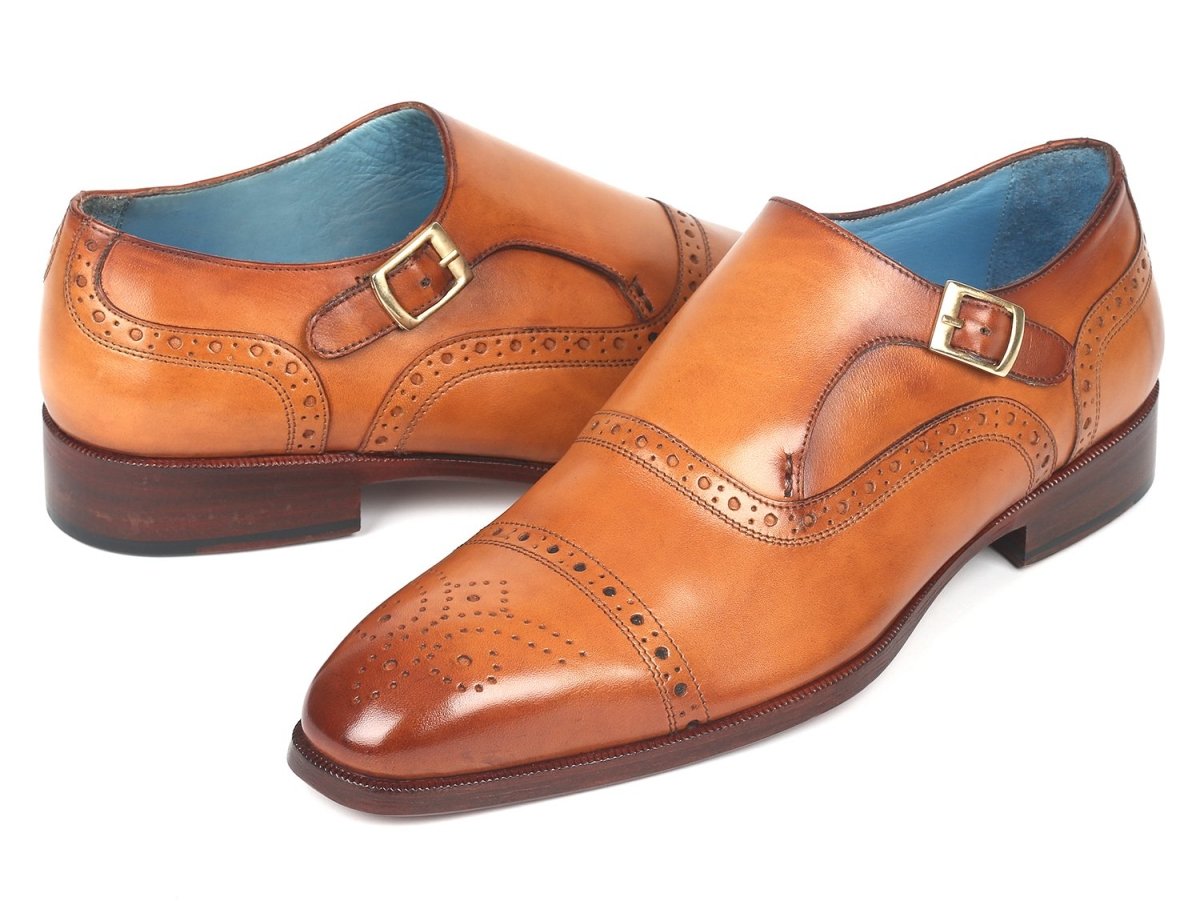 Paul Parkman Men's Cap Toe Monkstrap Shoes Cognac (ID65CGN97)