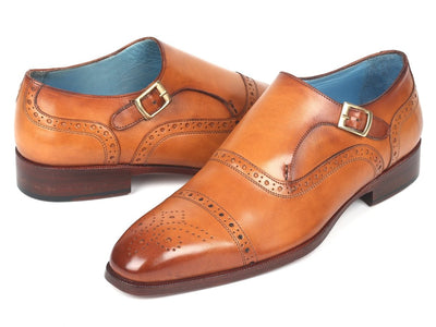 Paul Parkman Men's Cap Toe Monkstrap Shoes Cognac (ID65CGN97)