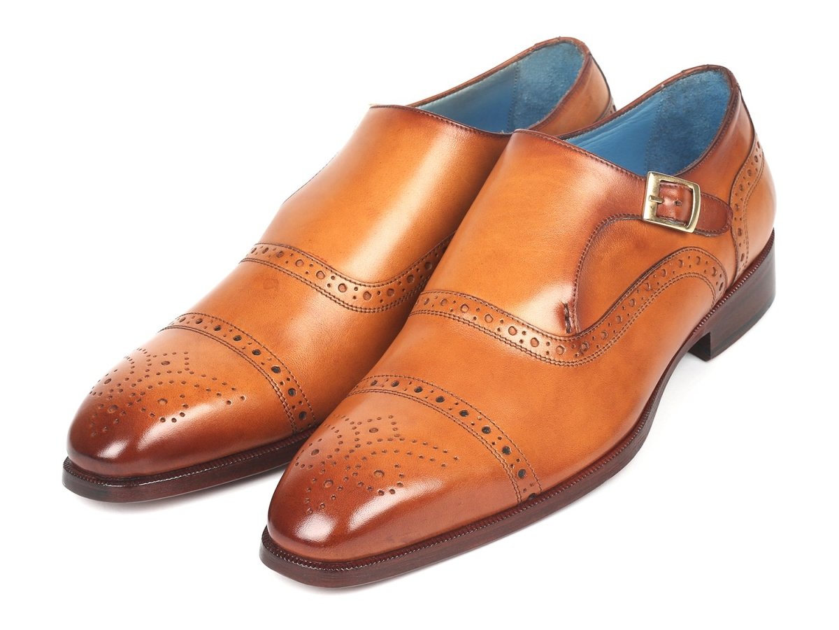 Paul Parkman Men's Cap Toe Monkstrap Shoes Cognac (ID65CGN97)