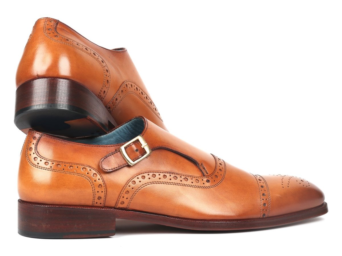 Paul Parkman Men's Cap Toe Monkstrap Shoes Cognac (ID65CGN97)