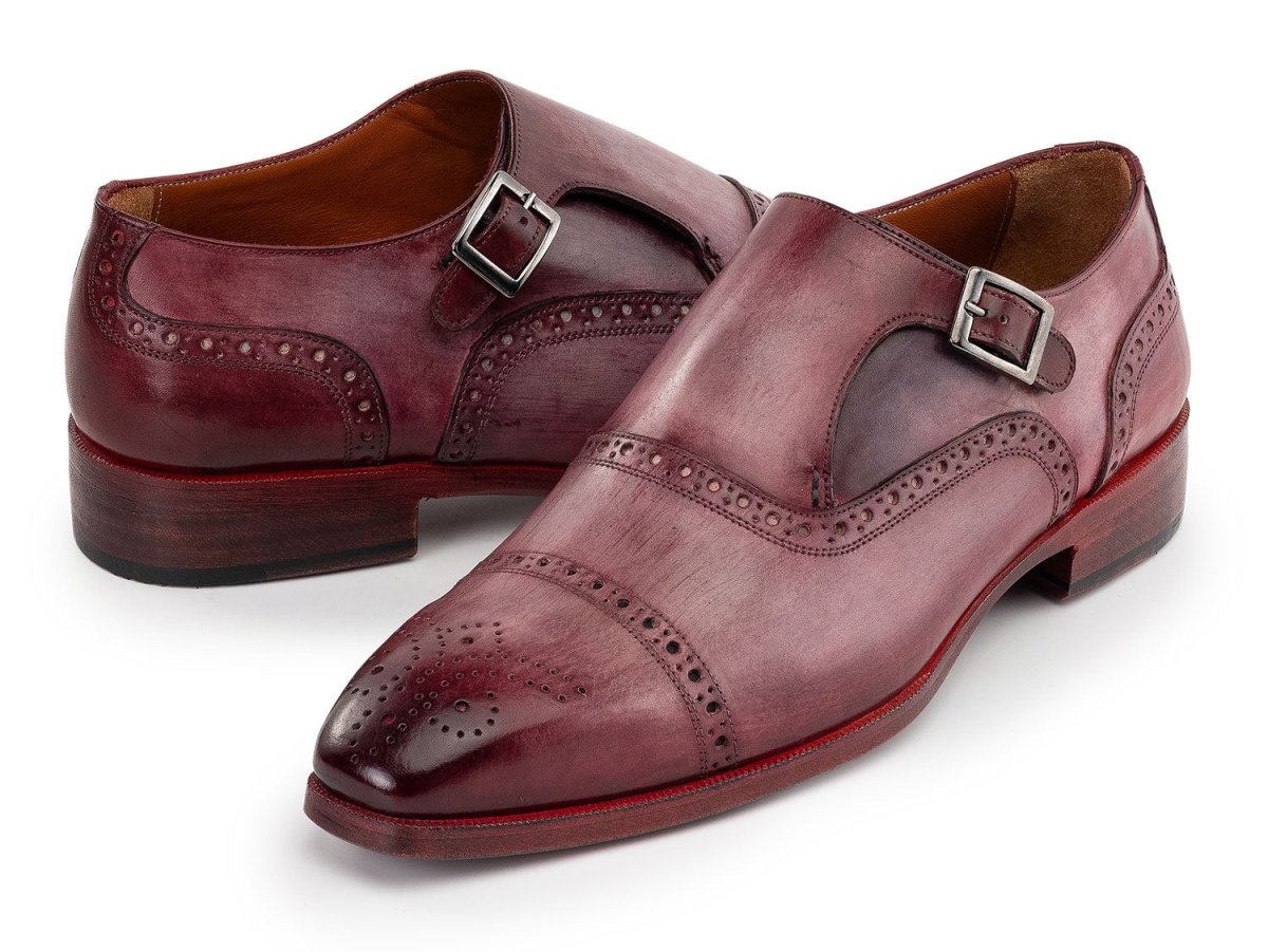 Paul Parkman Men's Cap Toe Monkstrap Shoes in Burgundy