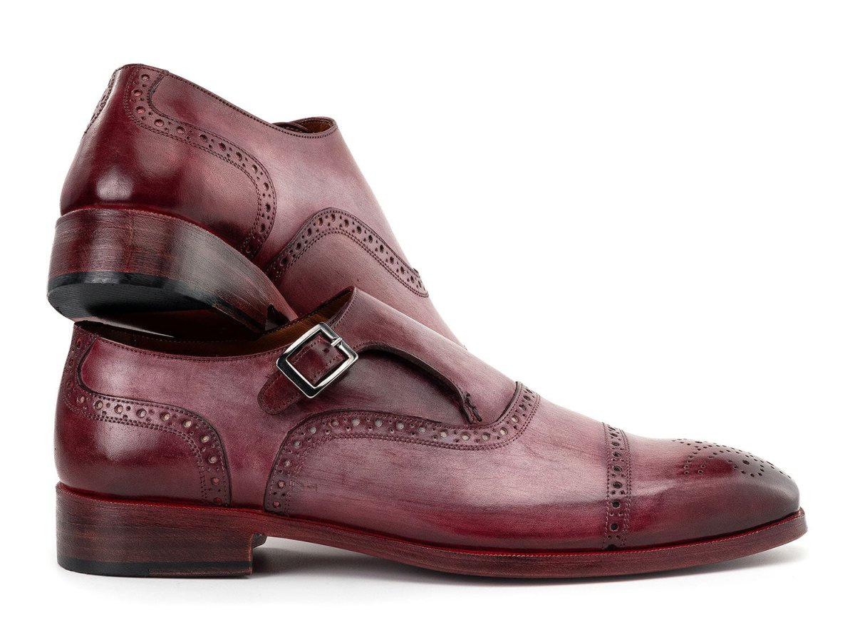 Paul Parkman Men's Cap Toe Monkstrap Shoes in Burgundy