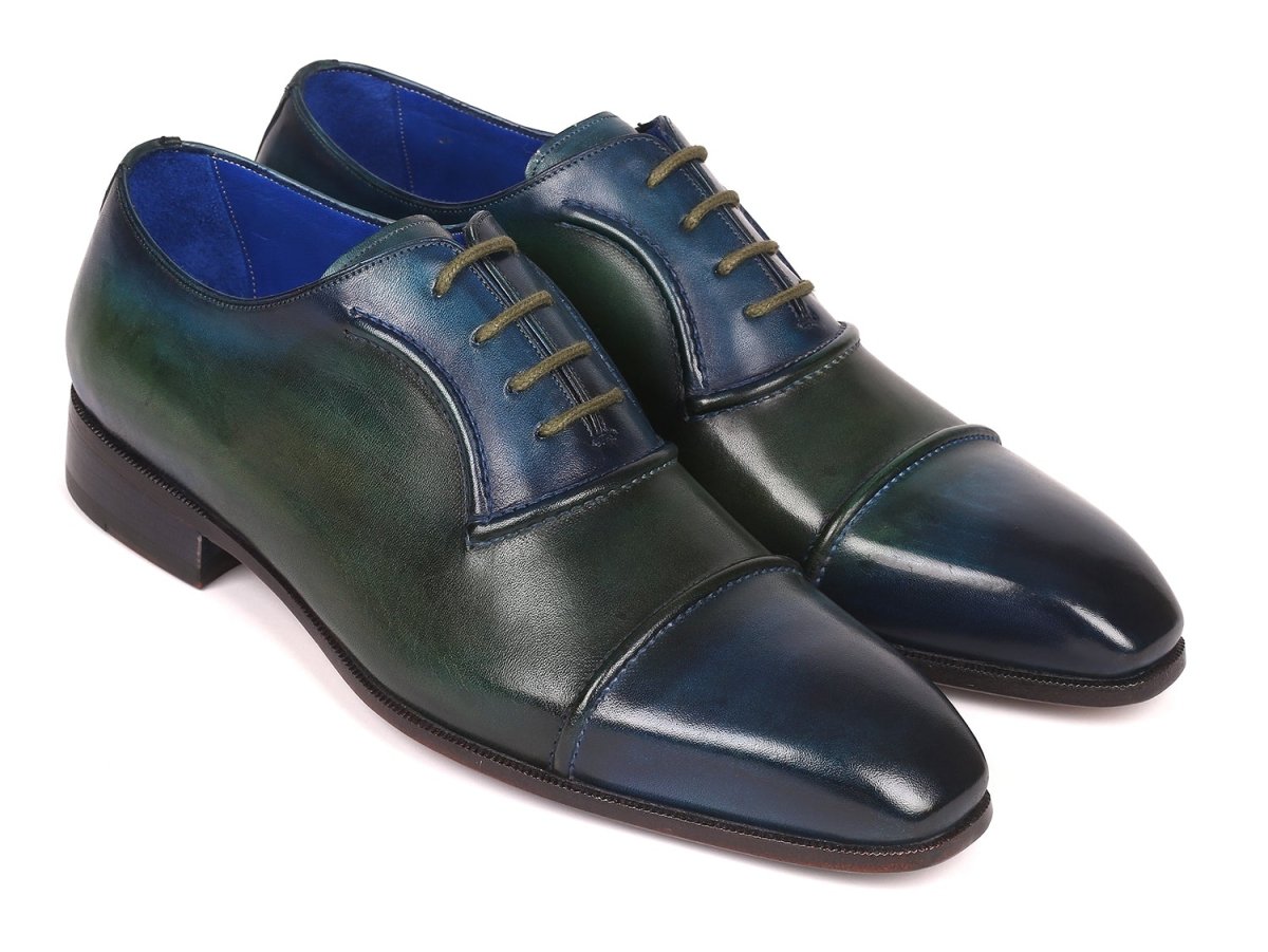 Paul Parkman Men's Cap Toe Oxfords Blue and Green (ID078 BLU GRN)