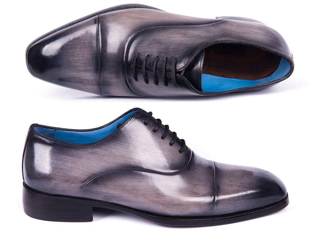 Paul Parkman Men's Cap Toe Oxfords Gray Burnished (ID1744 GRY)