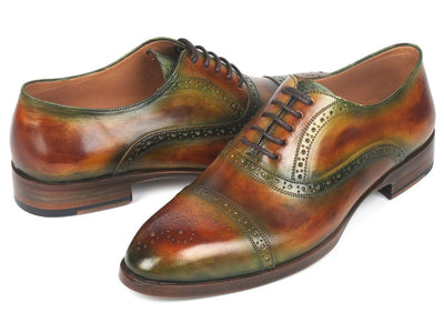 Paul Parkman Men's Cap Toe Oxfords Green and Brown (ID266GB79)