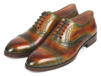 Paul Parkman Men's Cap Toe Oxfords Green and Brown (ID266GB79)