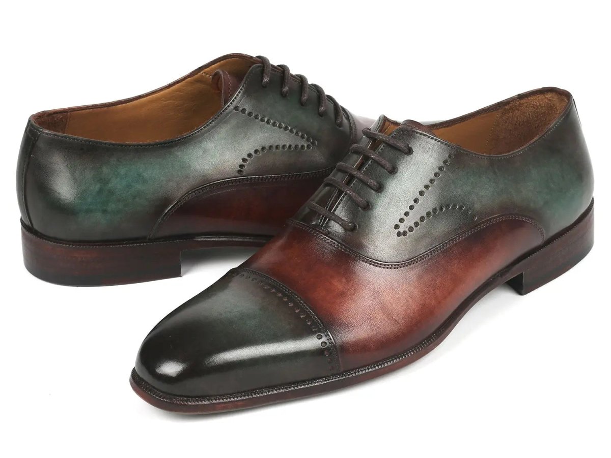 Paul Parkman Men's Cap Toe Oxfords in Green and Brown