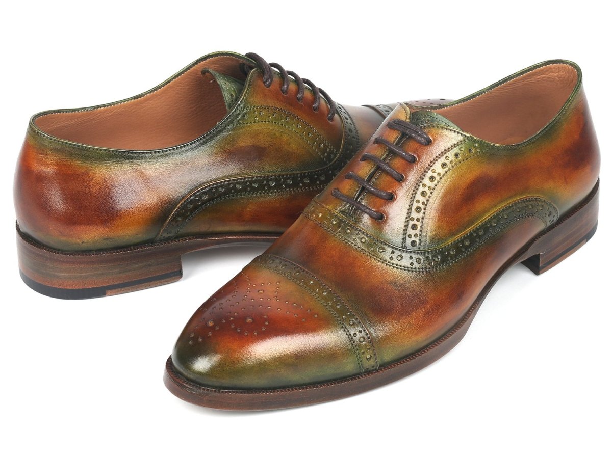 Paul Parkman Men's Cap Toe Oxfords in Green and Brown