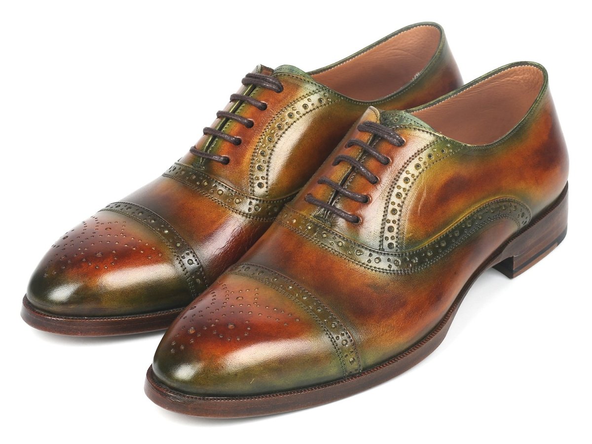 Paul Parkman Men's Cap Toe Oxfords in Green and Brown