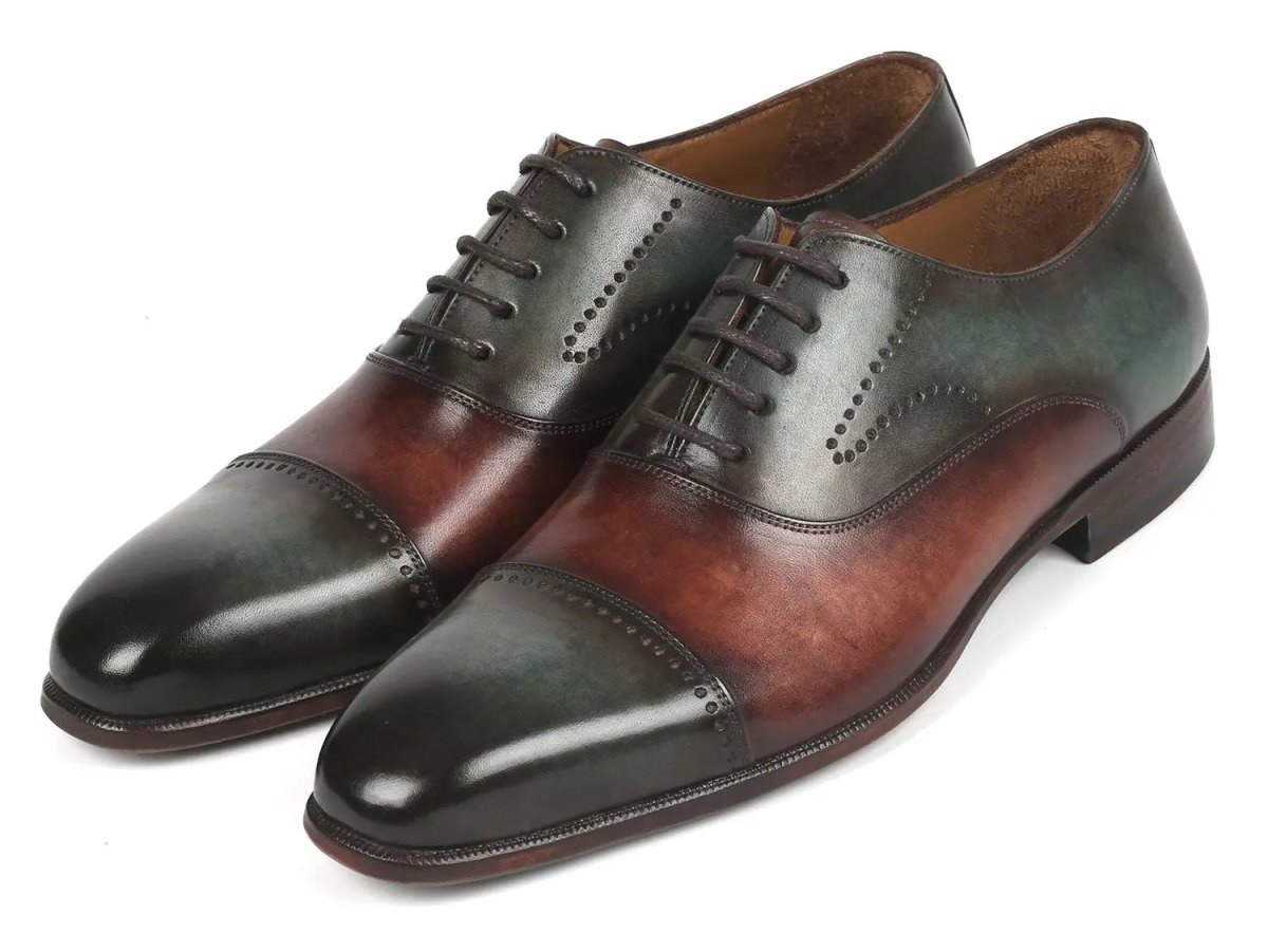 Paul Parkman Men's Cap Toe Oxfords in Green and Brown